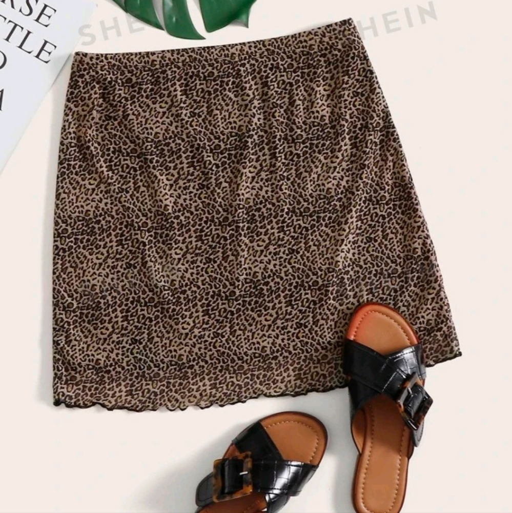 Shein Mini Leopard Lettuce Trim Skirt